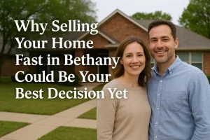 Happy Bethany homeowners standing in front of their house after selling fast for cash with Remedy Home Buyers, Oklahoma real estate experts.