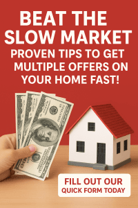 Happy homeowners receiving multiple offers on their house, selling fast in a slow market with professional real estate guidance