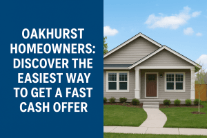 Oakhurst Oklahoma home with text promoting an easy fast cash offer for homeowners, highlighting a simple hassle-free home selling process.