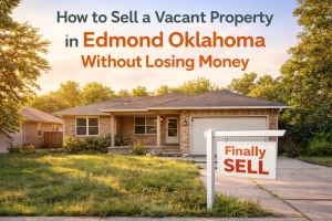 Vacant home in Edmond Oklahoma with a for sale sign