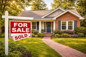 Single-family home in Midwest City, Oklahoma with a for-sale sign, representing a fast and stress-free home sale