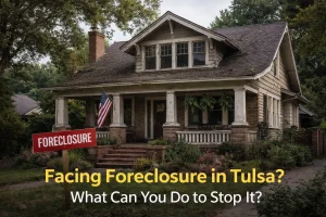 Older Tulsa home facing foreclosure with visible wear, representing homeowners looking for a way to stop foreclosure before it’s too late.