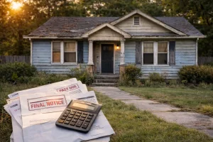 Older blue home in Tulsa Oklahoma shown in its original condition