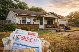 Tulsa homeowner standing in front of their house considering selling due to unpaid property taxes