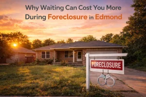 Brick home in Edmond Oklahoma at sunset representing foreclosure prevention options