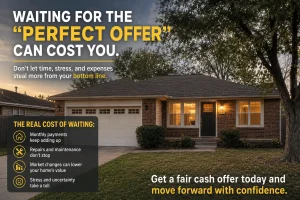 “Bethany Oklahoma suburban home at sunset showing the hidden costs of waiting too long to sell a house and the benefits of a fast cash home sale”