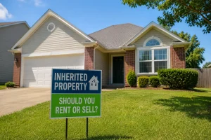 Inherited home in Jenks Oklahoma with sign asking whether to rent or sell the property