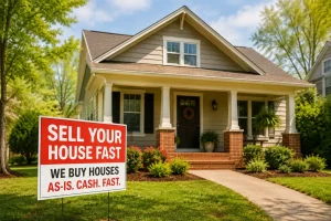 “Norman Oklahoma home for sale with fast cash buyer sign and beautiful front exterior”