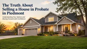 "Beautiful Piedmont Oklahoma probate home at sunset representing a stress-free inherited property sale and probate house selling options for local families."